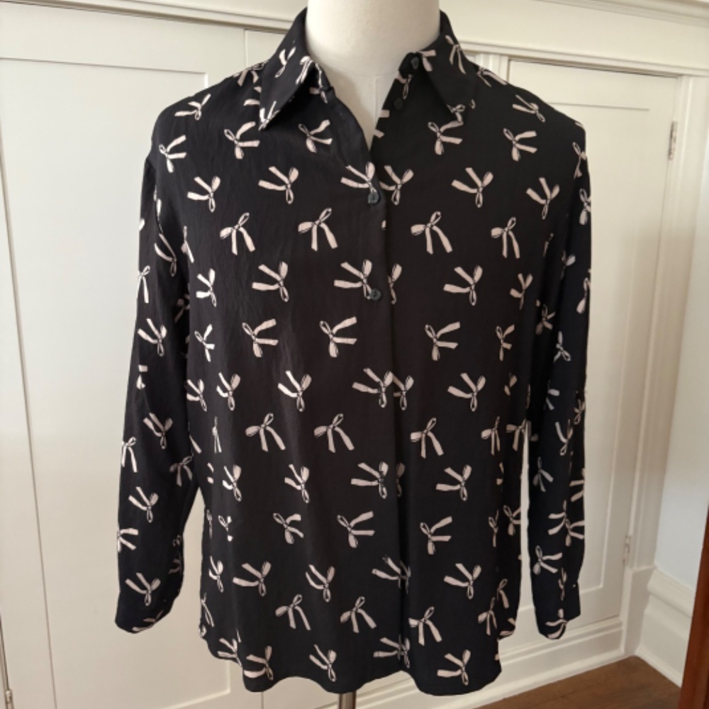 Adrianna Papell Women’s Bow Button-Up Shirt, Small